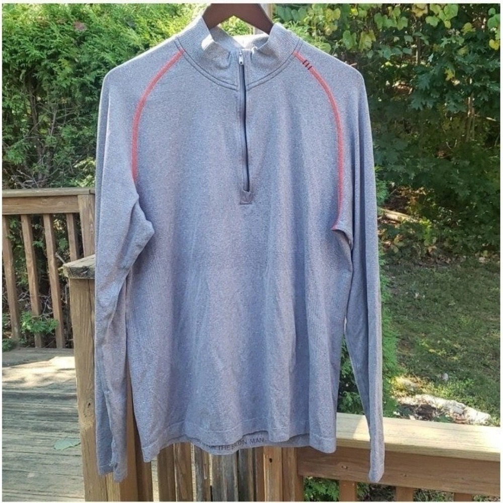 Lululemon Metal Vent Tech 1/2 Zip 2.0 Heathered Grey Orange Pullover Mens L
